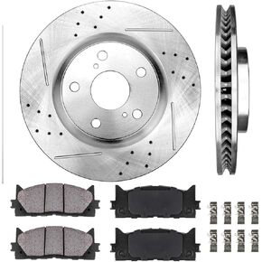 Callahan Front Brake Kit for 2007-17 Toyota Camry 08-18 Avalon 07-18 Lexus ES350 ES300H Drilled & Slotted Brake Rotors Ceramic Brakes Pads Replacement Brakes and Rotors