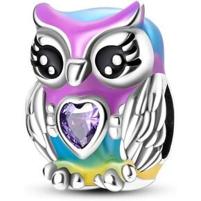 Hapour Owl Bead Charm Bracelet Charm, Pendants Beads Charms for Necklaces Women Jewelry Gift, Made of Sterling Silver, Cubic Zirconia & Enamel