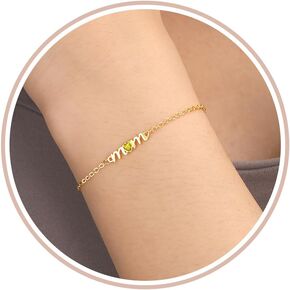 Birthday Gifts for Mom, Mom Birthday Gifts Birthstone Bracelets for Women Gold Dainty Bracelet Mom Christimas Gifts Socking Stuffers for Mom Happy Unique 30th 40th 50th 60th 70th 80th Mother Birthday Retirement Jewelry