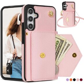 Crossbody Wallet Case for Samsung Galaxy S24, Leather Flip Phone Cover for Samsung S24 with Credit Card Holder, Folio Shockproof Purse Case with Detachable Strap for Women Girl (Black)