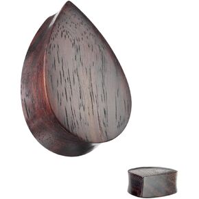 Pair (2PCS) SONO WOOD TEARDROP PLUGS Double Flare Organic Gauges Ear Tunnels 9320, Brown, Black