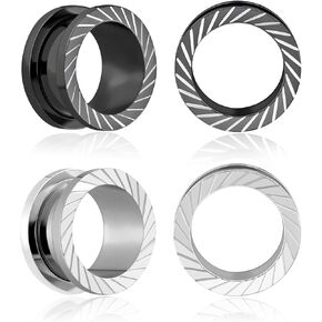 Longbeauty 2 Pairs Surgical Steel Screw Ear Gauges Radiating Pattern Ear Tunnels Plugs Expander Piercings for Ears 2g-5/8