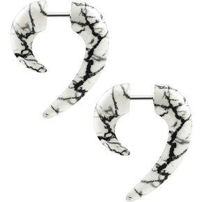 Pair of Acrylic Marble Spiral Claw Fake Steel Plugs Piercing Jewelry Fake Ear Plugs Illusion Cheater Earring Lobe