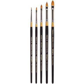 KINGART B-094 Premium 5 pc. Original Gold 9515 Series POINTED FILBERT Artist Brush Set, Synthetic Golden Taklon Hair for Acrylic, Oil, Watercolor and Gouache Paint, Short Handle,5 Sizes: 0, 2, 4, 6, 8