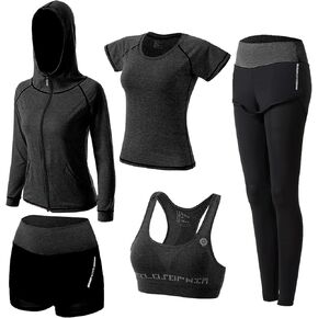 ZETIY Women's 5pcs Sport Suits Fitness Yoga Running Athletic Tracksuits