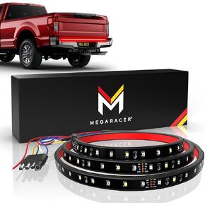 Mega Racer Single Row 60 Inch LED Tailgate Light Bar for Trucks - 5 Functions Brake/Running/Turn Signals/Reverse/Double Flashing Lights, 90 Pieces LED Diodes, IP67 Waterproof Rating, 1 Pack