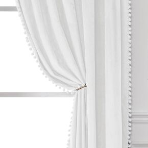 Victree Pom Pom Velvet Curtains for Bedroom, Blackout Curtains 42 x 84 inch Length - Room Darkening Sun Light Blocking Rod Pocket Window Drapes for Living Room, 2 Panels, Black in Kuwait