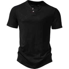 Men's Stretchy Short Sleeve Henley T-Shirt Casual Cotton 2 Buttons Notch Neck Tee Shirts