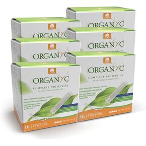 Organyc - 100% Certified Organic Cotton Tampons - Plant-Based Eco-Applicator, Super Plus, 96 Count 6 Pack
