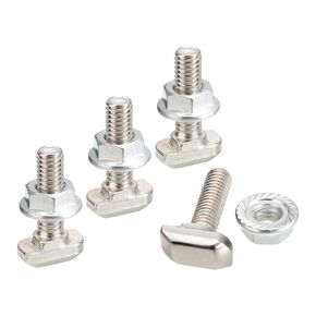 uxcell M6x20mm T Slot Drop-in Bolt and M6 Hexagon Flange Nut Set, 20 Sets Hammer Head T-Bolt T Shape Stud Sliding Screw for European Standard 30 Series Aluminum Profile