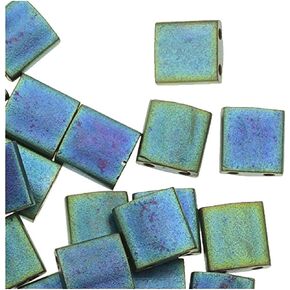 Miyuki Tila 2 Hole Square Beads 5mm - Matte Metal Blue Green 7.2 Grams
