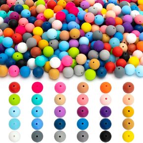300PCS Silicone Bead Set, Bulk 15mm Silicone Beads for Keychain, Bracelet, Necklace, and Pens Making 30 Colors Round Silicone Beads Assortment for DIY Crafting