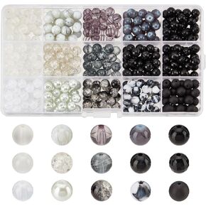 PH PandaHall 450pcs 8mm Marble Glass Beads 15 Colors Black White Bracelet Beads Opaque Acrylic Beads Loose Beads Spacers for Easter Ramadan Earring Necklace Bracelet Jewelry Making