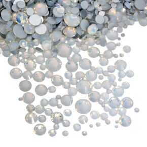 AD Beads 1440 Pieces Mixed Size No Hotfix Glue on Quality Glass Flatback Rhinestones Round Crystal Gems (26 Opal White)