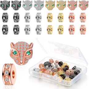 32 Pieces Leopard Head Beads Animal Rhinestone Spacer Beads Large Hole Panther Head Pendant Charms Connector Beads for DIY Bracelet Necklace Earrings Jewelry Making (Gold, Silver, Rose Gold, Black)