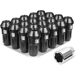 J2 Engineering J2-LN-T7-035-125-BK 20Pcs M12 x 1.25 T6-7075 Aluminum 50mm Closed End Lug Nuts w/Deep Drive Extension Adapter,Black