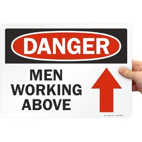SmartSign - U9-1917-NP_10x14 "Men Working Above" Sign | 10" x 14" Plastic Black/Red on White