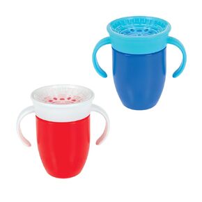 Nuby Wonder Cup with 360 Smart Edge Silicone Rim - Two-Handle Design - (2-Pack) 7 oz - Red/Blue