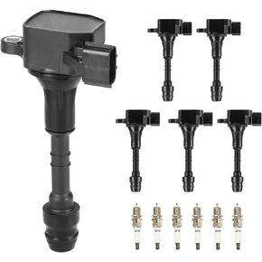 Ignition Coil & Iridium Spark Plugs UF349 for Nissan Infiniti Altima Maxima Pathfinder Murano Xterra I35 QX4 3.5L 4L 2001 2002 2003 2004 2005 2006 2007 2008 2009 5C1403-6 Set