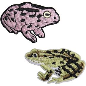 2Pcs Small Green Frog Toad Patch Iron-On/Sew-On Embroidered Applique Motif