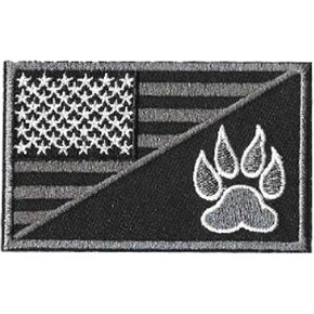Tactical American Flag with Dog Tracker Dog Paw Embroidered Tactical Military Patch,Hook & Loop Embroidered Applique for Dog (Black Dog Paw)