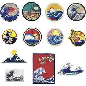 Woohome 12 PCS Patch Embroidered Wave Sunset Iron on Applique Patch for Craft, Sewing, Clothing, Other Fabrics