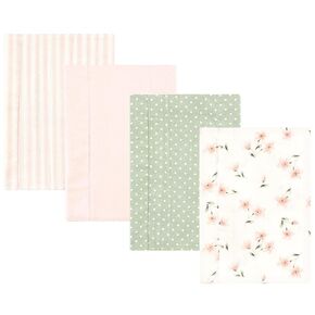 Hudson Baby Unisex Baby Cotton Flannel Burp Cloths, Pink Dainty Floral 4 Pack, One Size