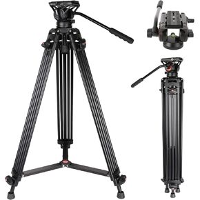 Video Tripod, COMAN 74" Professional Heavy Duty Camera Tripods with Quick Release Plate and 360° Fluid Head, Tall Travel Tripod Stand for DSLR, Camcorder, Aluminum Twin Tube Leg, Max Load:17.6lbs/8Kg