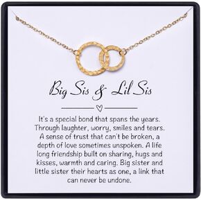 MIXJOY Big Sis Lil Sis Interlocking Circles Necklace Gifts for Women Girls, Best Sister w/Message Card Birthday Jewelry