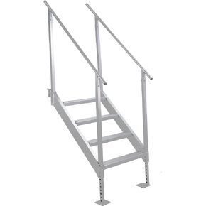 Dock Stairs, 500lbs Load Pool Steps,Pontoon Boat Ladder with Anti-Corrosion 6063 Aluminum & Upgraded Widen Nonslip,Pontoon Boat Ladder with Handrails for Lake/Pool/Marine Boarding/RV/House (4-Steps)