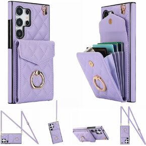 Crossbody Wallet Case for Samsung S24 Ultra, RFID Blocking Wrist Strap Flip Case for Women Men, PU Leather Protective Kickstand Card Holder Phone Case for Galaxy S24 Ultra 6.8"-Beige