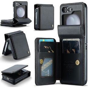 Kowauri for Samsung Galaxy Z Flip 5 Case with Card Holder, Galaxy Z Flip 5 PU Leather Wallet Case with RFID Blocking Card Slot Magnetic Closure Shockproof Protective Phone Cover for Women Men, Black