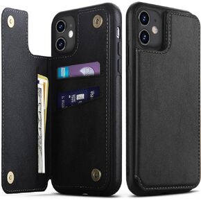 Design for iPhone 11 Wallet Case with Card Holder Luxury Leather Kickstand Card Slots Double Magnetic Clasp Shockproof Cover 2019 6.1 Inch (Black)