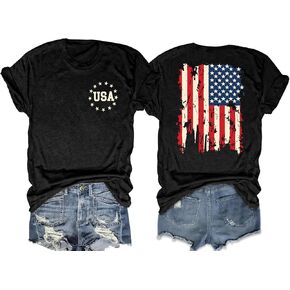 American Flag Shirt Women: Patriotic Shirt USA Flag Stars Stripes Print Short Sleeve T-Shirt 4th of July Tee Tops