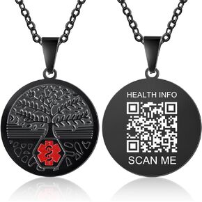 Medical Alert Necklace for Women - Stainless Steel Medical Necklace Engraved QR Code Medical ID Necklace - More Space Custom Online Emergency Medical Info
