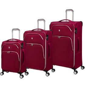 it luggage Expectant 3 Piece Softside Checked 8 Wheel Expandable Spinner, Red, 3 Pc Set