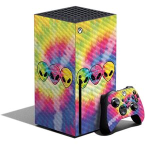 MightySkins Carbon Fiber Skin Compatible with Xbox Series X Bundle - Groovy Aliens | Protective, Durable Textured Carbon Fiber Finish | Easy to Apply, Remove, and Change Styles | Made in The USA