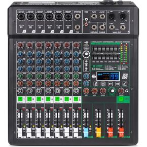 XF8 Professional Audio Mixer Sound Board Console Desktop System Interface 8 Channel Digital USB Bluetooth MP3 Computer Input 48V Phantom Power Supply Built-in 99 Reverb Effect (XF8)