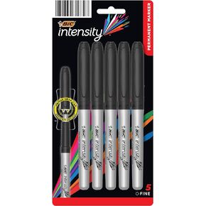 BIC Intensity Black Permanent Markers, Fine Point, 5-Count Pack of Black Markers With Non-Slip Grip for Comfort and Control