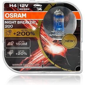 9003 H4 HB2 Night Breaker 200 لمبة هالوجين بديلة لأوسرام 64193NB200-HCB 12V 60/55W P43t / Duo Pack in Kuwait