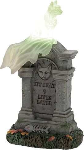 Department 56 Village Collection Accessories Halloween Kit E. Kat Cat Ghost on Tombstone Lit Figurine, 3.8 Inch, Multicolor in Saudi Arabia
