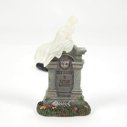 Department 56 Village Collection Accessories Halloween Kit E. Kat Cat Ghost on Tombstone Lit Figurine, 3.8 Inch, Multicolor in Saudi Arabia
