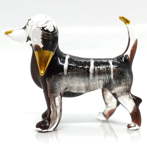 Dachshund Miniature Figurines Hand Blown Glass Art Animals Collectible Gift Home Décor (Black Brown) in Saudi Arabia