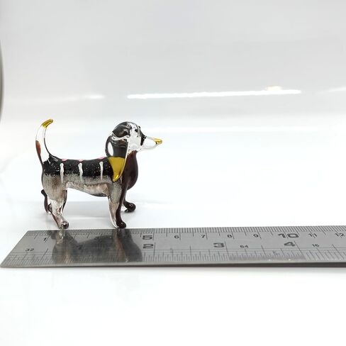 Dachshund Miniature Figurines Hand Blown Glass Art Animals Collectible Gift Home Décor (Black Brown) in Saudi Arabia