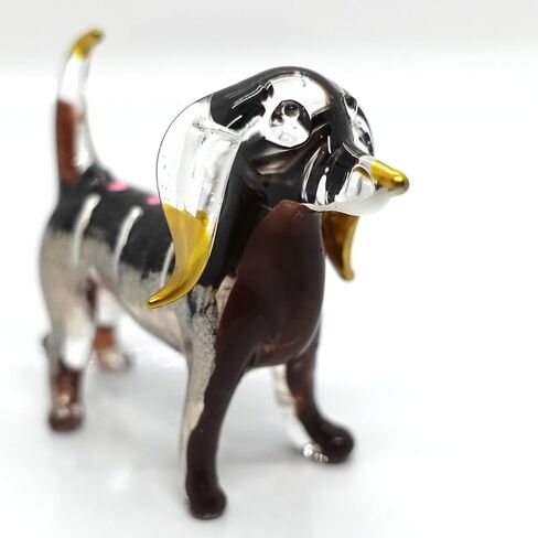 Dachshund Miniature Figurines Hand Blown Glass Art Animals Collectible Gift Home Décor (Black Brown) in Saudi Arabia