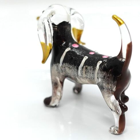 Dachshund Miniature Figurines Hand Blown Glass Art Animals Collectible Gift Home Décor (Black Brown) in Saudi Arabia