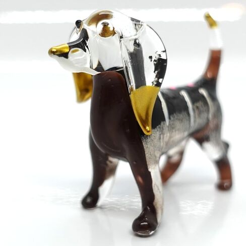 Dachshund Miniature Figurines Hand Blown Glass Art Animals Collectible Gift Home Décor (Black Brown) in Saudi Arabia