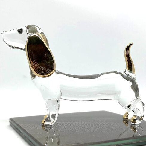 Dachshund Miniature Figurines Hand Blown Glass Art Animals Collectible Gift Home Décor (Black Brown) in Saudi Arabia