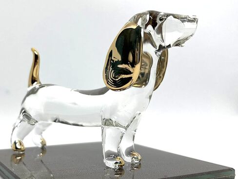 Dachshund Miniature Figurines Hand Blown Glass Art Animals Collectible Gift Home Décor (Black Brown) in Saudi Arabia