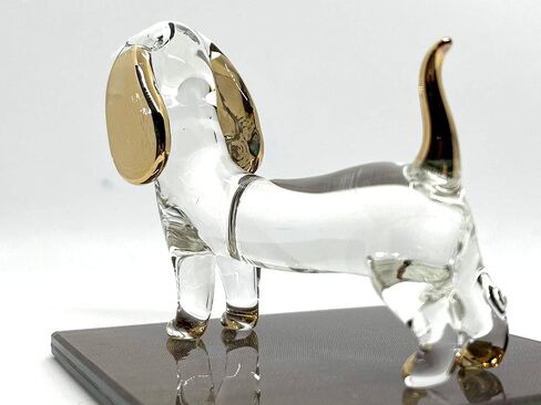 Dachshund Miniature Figurines Hand Blown Glass Art Animals Collectible Gift Home Décor (Black Brown) in Saudi Arabia
